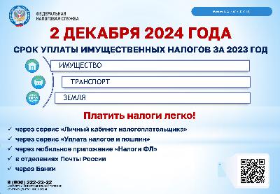 Оплатите имущественные налоги до 2 декабря!